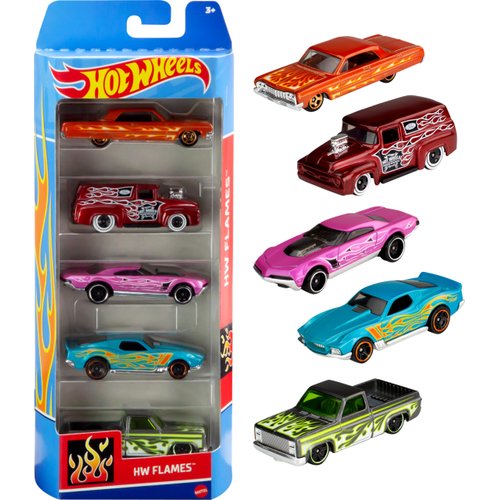 Hot Wheels 1:64 Scale Die-Cast Toy Cars 5-Pack, Set of 5 Toy Race Cars, Hot Rods, Character Cars, Rescue or Pick-Up Trucks (Styles May Vary)
