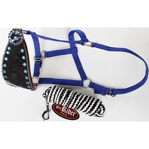 ProRider Horse Noseband Tack Bronc Leather Halter Tiedown Lead Rope 280631