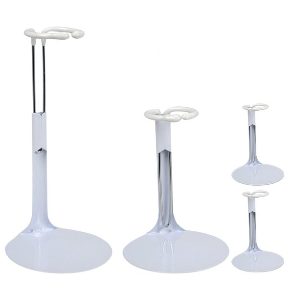 BANBERRY DESIGNS Doll Stands Set of 8 White Metal and Vinyl Adjustable Stands Holders Expand Approximately. 3 5/8" to 6"…