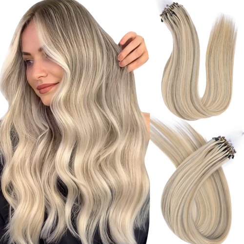 Micro Link Hair Extensions Human Hair 30g 18inch#(1660) Highlight Golden Blonde Microlink Hair Extensions Human Hair Microbead Hair Extensions Microlink Hair Extensions Micro Link Hair Extensions