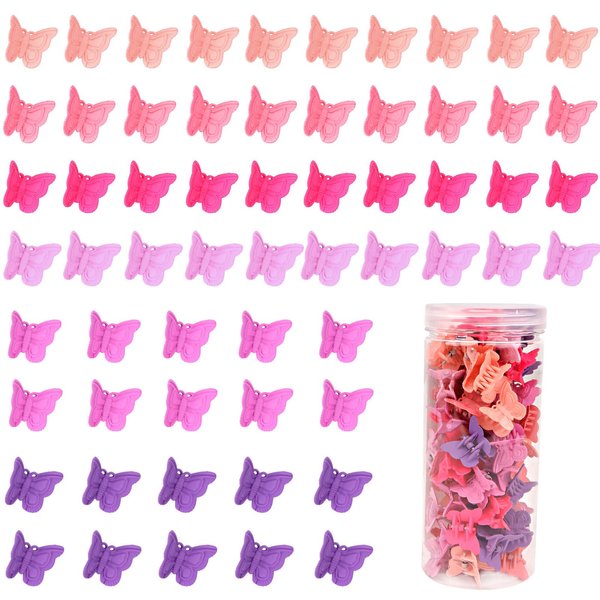 YISSION 60Pcs Mini Pink Butterfly Hair Clips for Girls Cute Small Butterfly Hair Claw Clips Toddler Baby Kids Hair Clips with Box Package 90s Y2K Hair Accessories for Girls Women Matte Colors