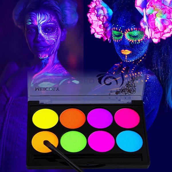 BowJian Glow In The Dark Paint Glow UV Blacklight Face Paint Halloween Makeup Neon Accessories Face Paint Glow In The Dark Party Supplies Body Paint No Transfer Water Activated Eyeliner Clown Makeup