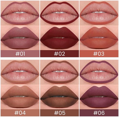 6 Pcs Natural Nude Brown Beige Colors Lip Liner Lipstick Pencils Set for Daily Makeup,Easy to Apply & Remove,Waterproof