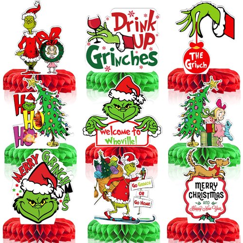 9pcs Christmas Table Decorations,Christmas Centerpieces Honeycomb Decorations Whoville Christmas Decorations Christmas Birthday Party Decorations Decorations Christmas Party Supplies