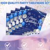 Blue 60th Birthday Decorations for Men Navy Blue Silver Happy 60th Birthday Tableware Set Include Happy 60th Birthday Plates Napkins Tablecloth for 60th Birthday Anniversary Party Decorations Supplies
