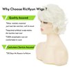 RicHyun Womens Short White Wig Natural Curly Cream White Wig Synthetic Heat Resistant Hair Replacment Wig for Daily Party Costumes