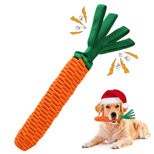 LIFLIX Dog Rope Toy, Tug of War Dog Toy, Cute Carrot Dog Toy with Crinkle Paper Tags