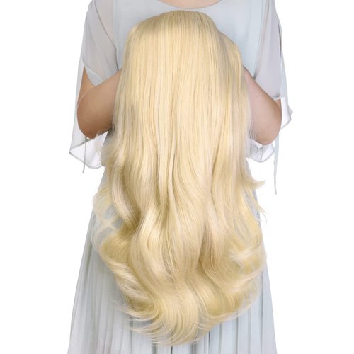24 Inch Blond Wavy 3/4 Half Wig Long lightest Synthetic Hair Extensions Capless Wigs Hair Clips E...
