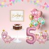 7pcs Pink Crown Dinosaur Balloons, Girl Dinosaur Birthday Number Mylar Foil Balloon Pink Dinosaur 5th Birthday Party Supplies Decorations (5th)