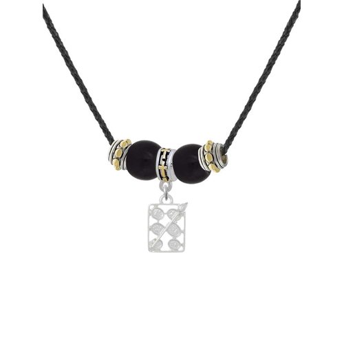 Delight Jewelry Silvertone 3-D Eye shadow Makeup Palette - Two-tone Cross Black Beaded Necklace, 18"+2"