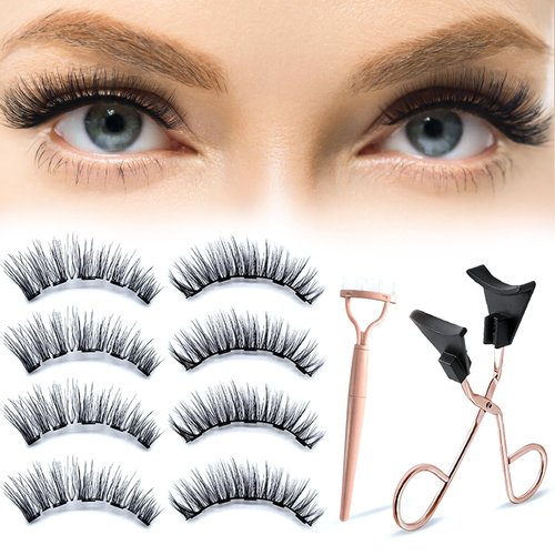 Magnetic Eyelashes, 3D Natural Look Dual Magnetic Lashes Kit with Applicator & Eyelash Comb, Magnetic Eyelashes without Eyeliner, Reusable & Waterproof False Eyelashes, 8 Count