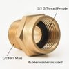 GESHATEN 1/2” G Thread (BSP) Female to 1/2” NPT Male Connector, Brass BSP to NPT Adapter 1/2 Inch, Industrial Metal Brass G Thread to Pipe Fittings Connect (2 Pack)