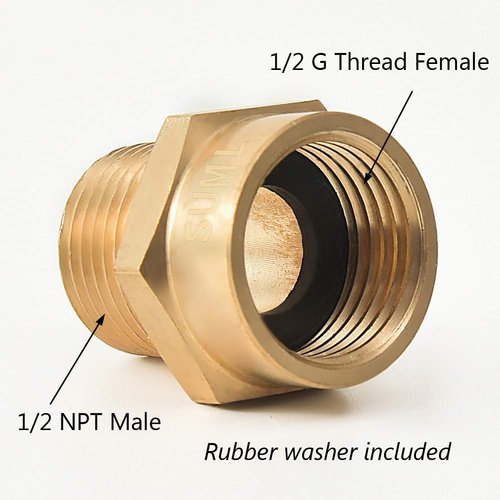 GESHATEN 1/2” G Thread (BSP) Female to 1/2” NPT Male Connector, Brass BSP to NPT Adapter 1/2 Inch, Industrial Metal Brass G Thread to Pipe Fittings Connect (2 Pack)