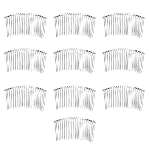 Rocutus 10pcs 20 Teeth Fancy DIY Metal Wire Hair Clip Combs, Stainless Steel, Silver, for Women's Wedding Veil, Bridal, Hair Pieces, Headdresses, Craft Projects