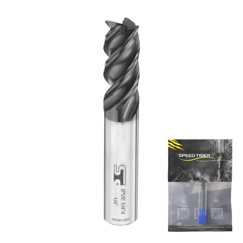 SPEED TIGER Carbide Square End Mill - 4 Flute - IPVE1/2"4 (1 Piece, 1/2") - Unequal Flute Spacing & Helix Design - Anti-Vibration - for Stainless Steel - Mill Bits Sets for DIYers & Professionals