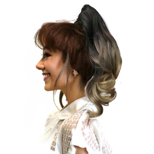 LEEWIN Ombre Color Ponytail Extension Claw Clip in Curly Wavy Ponytail Hair Extensions Synthetic Hair Pieces for Women Pony Tail (14inch, T 1B/Light Flaxen)