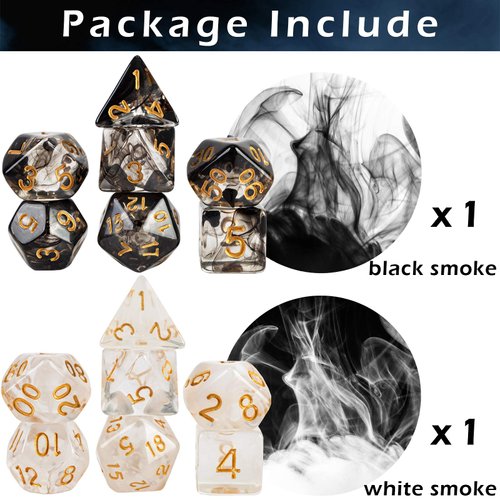 2 Sets DND Dice Set Black White D&D Dice Smoke Clear Resin Polyhedral Crystal D20 Dice for Dungeons and Dragons RPG Tabletop Game Accessories