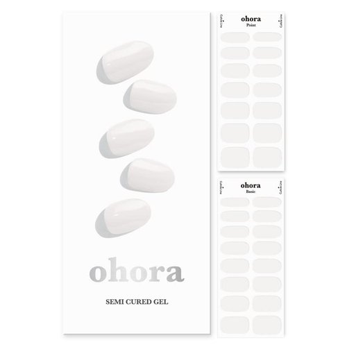 ohora Semi Cured Gel Nail Strips (N Clean White) - Works with Any Nail Lamps, Salon-Quality, Long Lasting, Easy to Apply & Remove - Includes 2 Prep Pads, Nail File & Wooden Stick
