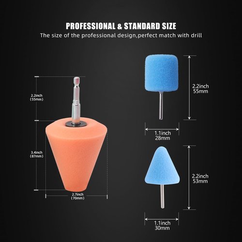 Polishing Cone ZFE 9 PCS Sponge Buffing for Automotive Car Wheel Hub Care, Metal Polish Buffing Polishing Ball for Aluminum and Stainless Steel