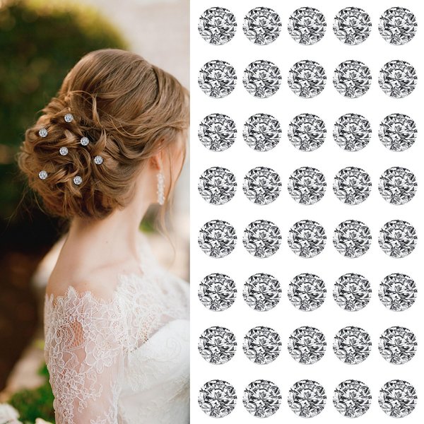 YISSION Hair Clip 40Pcs Mini Rhinestone Sparkly Crystal Hair Pins Small Decorative Wedding Hair Barrettes Silver Bridal Hair Accessories for Girls Women
