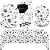 durony 121 Pieces Black Paw Print Party Supplies Dog Birthday Tablecloth, Plates, Napkins, Forks and Paper Cups Decorations for Puppy Theme Party Supplies