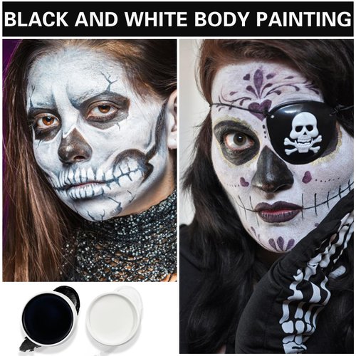 XINGXYUEL Black White Face Body Paint Professional Oily Based Body Face Paint Foundation Halloween Makeup Palette Kit for Halloween Skeleton Vampire Zombie Goth Stage SFX Special Effects Makeup