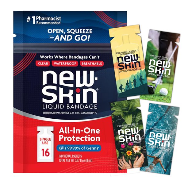 New-Skin Single Use Liquid Bandage Packets, 16-Ct, Antiseptic, Waterproof for Minor Cuts and Scrapes