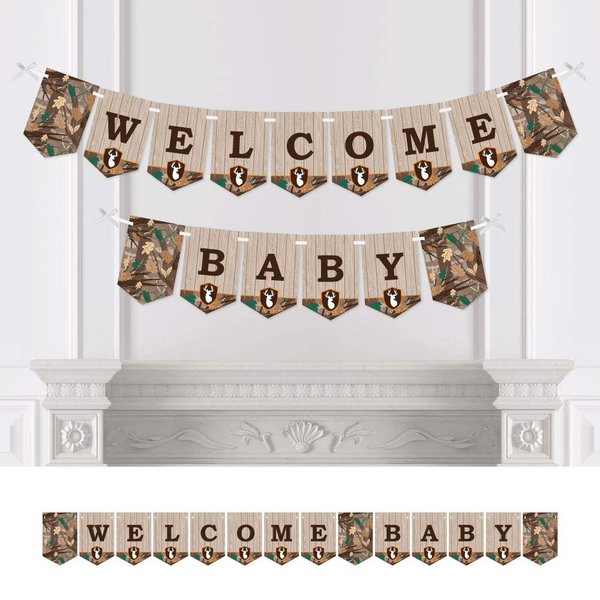 Big Dot of Happiness Gone Hunting - Deer Hunting Camo Baby Shower Bunting Banner - Party Decorations - Welcome Baby