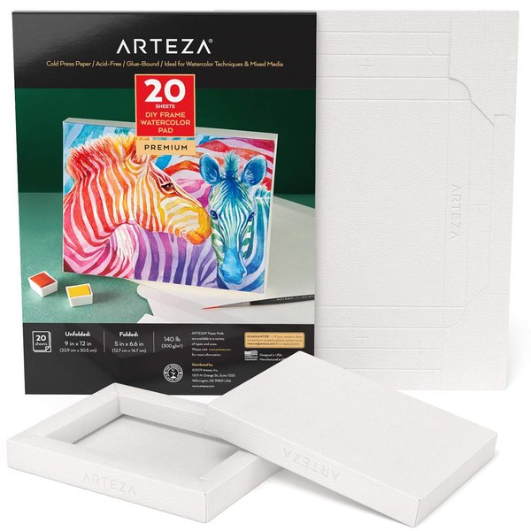 ARTEZA Watercolor Art Paper Foldable Canvas Pad, 5x6.6 Inches, 20 Sheets, DIY Frame