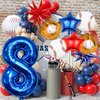 Baseball Balloons 8th Birthday Decorations for Boys, Baseball Party Decorations Baseball Sports Theme Party Supplies, 40 inch Foil Number Balloons Number 8 Balloon Blue Red White Sports Balloon Kits