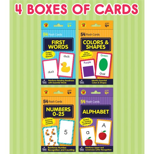 Carson Dellosa Toddler Flash Cards 4 Pack, Alphabet Flash Cards, Sight Word Flash Cards, Colors & Shapes Flash Cards, Number Flash Cards, Math & Phonics Kindergarten - Preschool Learning Activities 4+