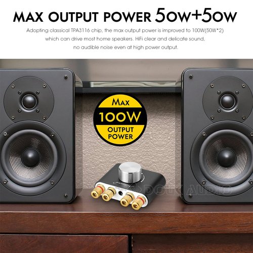 Nobsound Mini Bluetooth 5.0 Power Amplifier, Stereo Hi-Fi Digital Amp 2.0 Channel 50W×2 with AUX/USB/Bluetooth Input, Wireless Audio Receiver, PC Sound Card with Power Supply (Black)