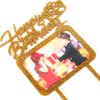 Gold Happy Birthday Cake Topper with Photo Frame,Girl Boy Woman Man Birthday Photo Picture Cake Topper, Birthday Theme Party Cake Decorations