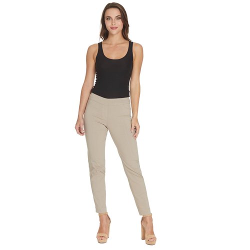 SLIM-SATION Women's Wide Band Pull On Ankle Pant with Tummy Control, 12, Stone