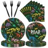 96 Pcs Dinosaur Party Supplies Include Dinosaur Birthday Paper Plates Forks Napkins Tableware Set for Boys Kids Dino Theme Birthday Party Decorations 24 guests