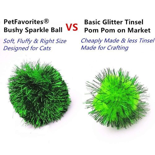 PETFAVORITES Bushy Sparkle Ball Cat Toy, Interactive Glitter Pom Pom Cat Toy Balls for Kittens, 8 Pack.