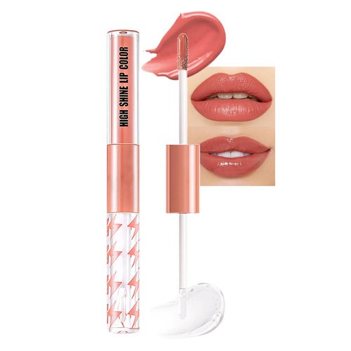 Nude Pink Liquid Lipstick with Clear Lip Gloss Set Makeup,Fat Oil Lip Gloss High Impact Lipstick Makeup,Long Lasting Waterproof Lip Gloss Pack Gift Kit Lip Gloss for Women