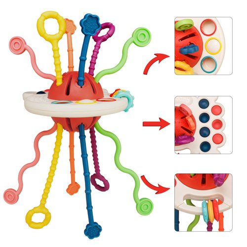 Tiyol Montessori Toys, Food Grade Silicone Pull String Activitys, Developmental Pulling Teething Baby Sensory Toy, Car Seat Airplane Travel Toddler Boy &Girl Infant Birthday Gifts