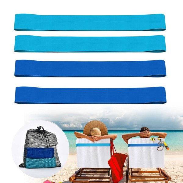 4 Pack Towel Bands for Beach, Pool & Cruise Chairs, The Better Towel Chair Clips Towel Holder Beach Towel Clips