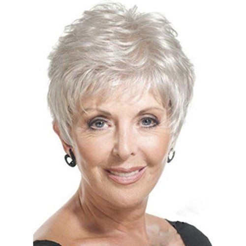 YX Women Puffy Straight Short Wig for Grandma Heat Resistant Synthetic Wigs With Bangs