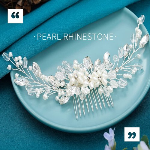 Bmirth Wedding Hair Combs Silver Flower Hair Comb Pearl Bridal Hair Piece Crystal Bride Hair Accessory for Women and Girls