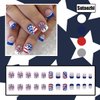 Sutaozhi 4th of July Press on Nails Short Square French Tip Fake Nails with Glitter Stars Rhinestones Fireworks Design Acrylic Glue on Nails Patriotic False Nails for Independence Day Nails Kit 24Pcs