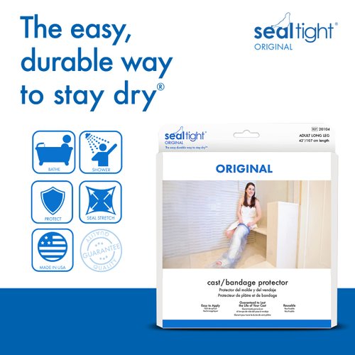 Brownmed - Seal-Tight Original Cast & Bandage Protector - Waterproof Adult Leg Cast Cover for Shower & Swimming - Foot Cover & Shower Bag for Leg Cast - Adult Long Leg