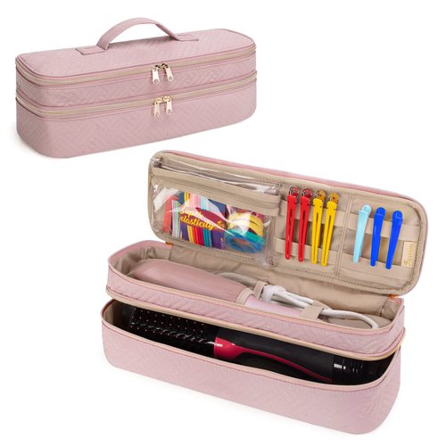 Fasrom Double Layer Travel Case Compatible with REVLON One Step Blow Hair Dryer Brush Volumizer Original 1.0, Plus 2.0 and Styler, Pink (Bag Only, Patent Design)