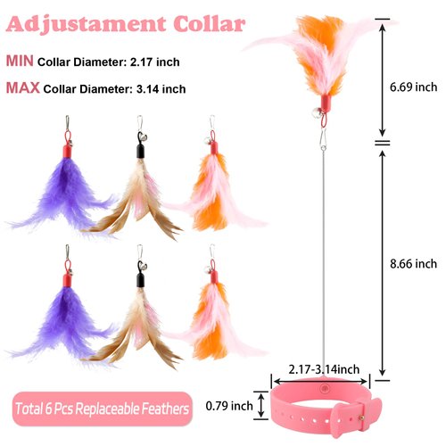 KALAMANDA Cat Collar Toy, Cat Feather Neck Collar Toy with 6 Replacement Refills, Interactive Self Playing Toys with Bell for Indoor Kittens Small Animals