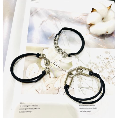 3 PCS Bracelet Hair Ties for Women with Beige Black Elastic Hair Ropes Ponytail Holder 2 in 1 No Crease Hair Bands Gold Silver Metal Hair Ring(Color B)