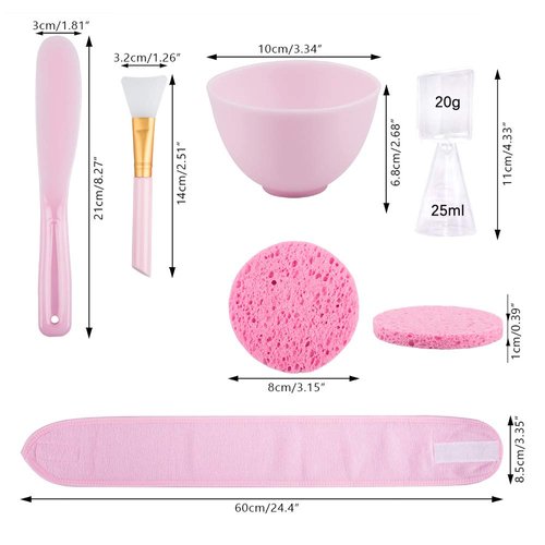 Sonku Facemask Mixing Bowl Set, Silicone DIY Face Mask Tool Kit with Facial Mask Bowl,Silicone Brush,Spatula,Measuring Spoons,Measuring Cup,Sponge,Makeup Headband-Pink