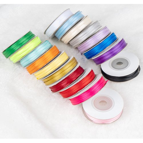 ABSOFINE 18 Colors Double Faced Satin Ribbon Polyester,1/8 inch Solid Fabric Ribbon Roll for Gift Wrapping, DIY Crafts, Wedding Birthday Party Decorations