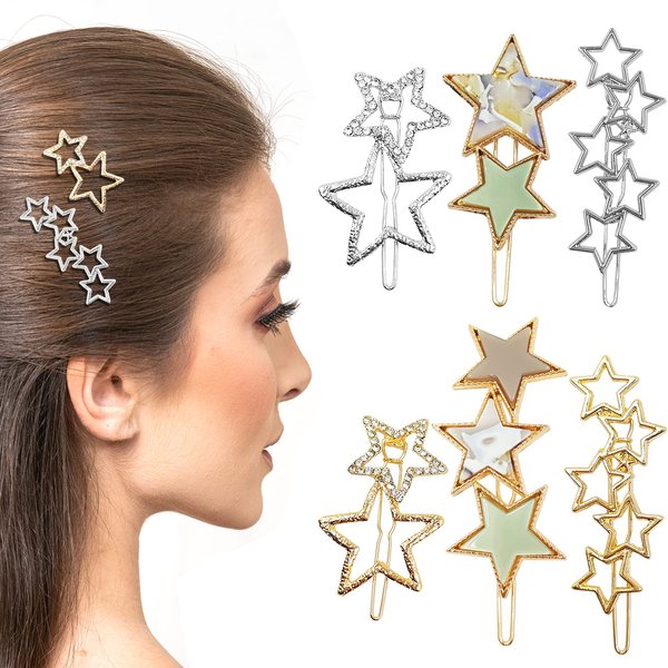 Elegant Rhinestone Vintage Cluster Metal Hair Barrettes, Non-Slip Hollow Solid Headpieces for Women and Girls, Gold & Silver