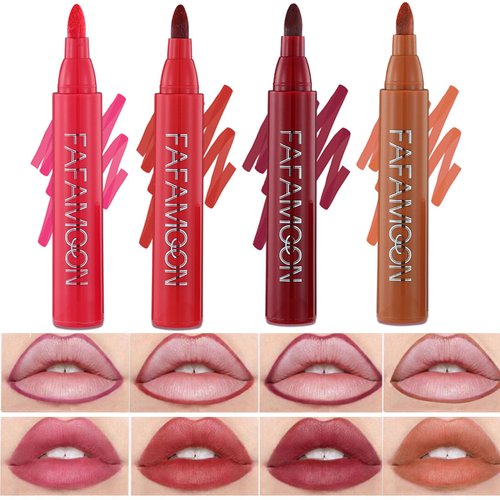 Aseawave 4Pcs Lip Stain Tip Marker Set, Hydrating and Waterproof Lip Liner Stain, Matte Color Look, Longlasting All Day Wear Lip Color, Smudge Proof Natural Finish, Precise Chisel Tip Marker